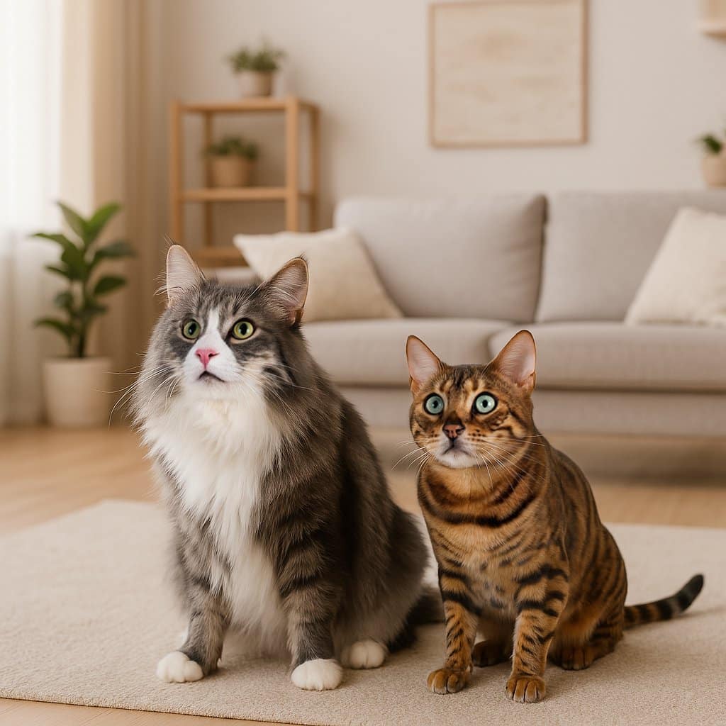 Norwegische Waldkatze und Bengalkatze