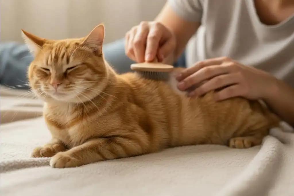 Owner brushing a cat