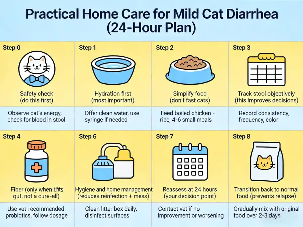 Practical home care for mild cat diarrhea