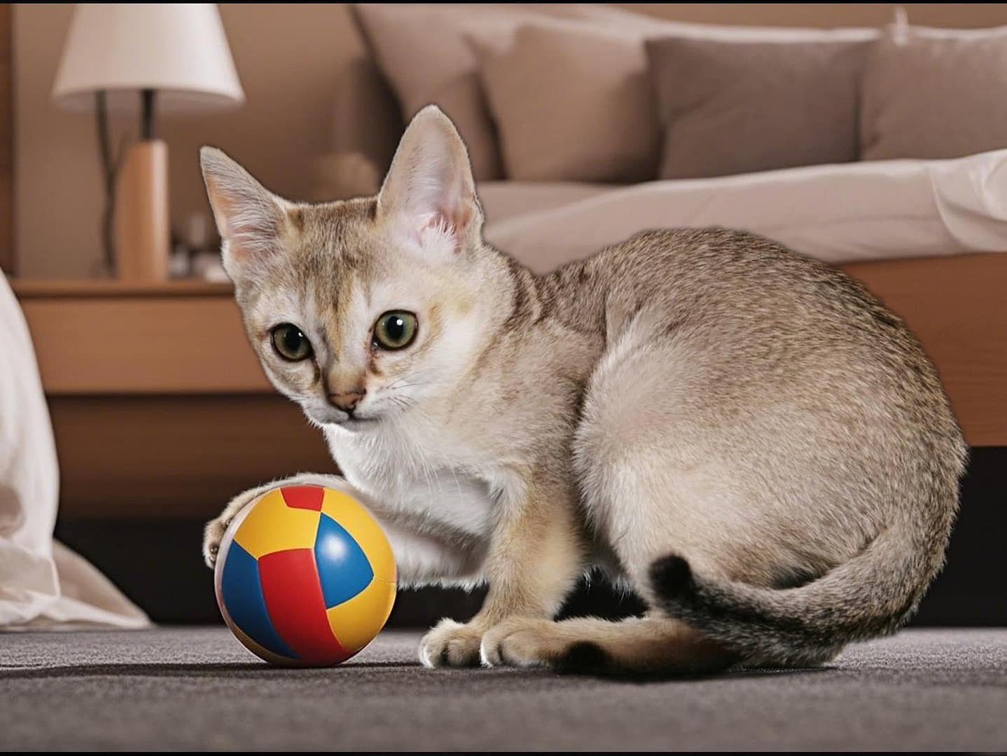 Singapura cat playing with ball