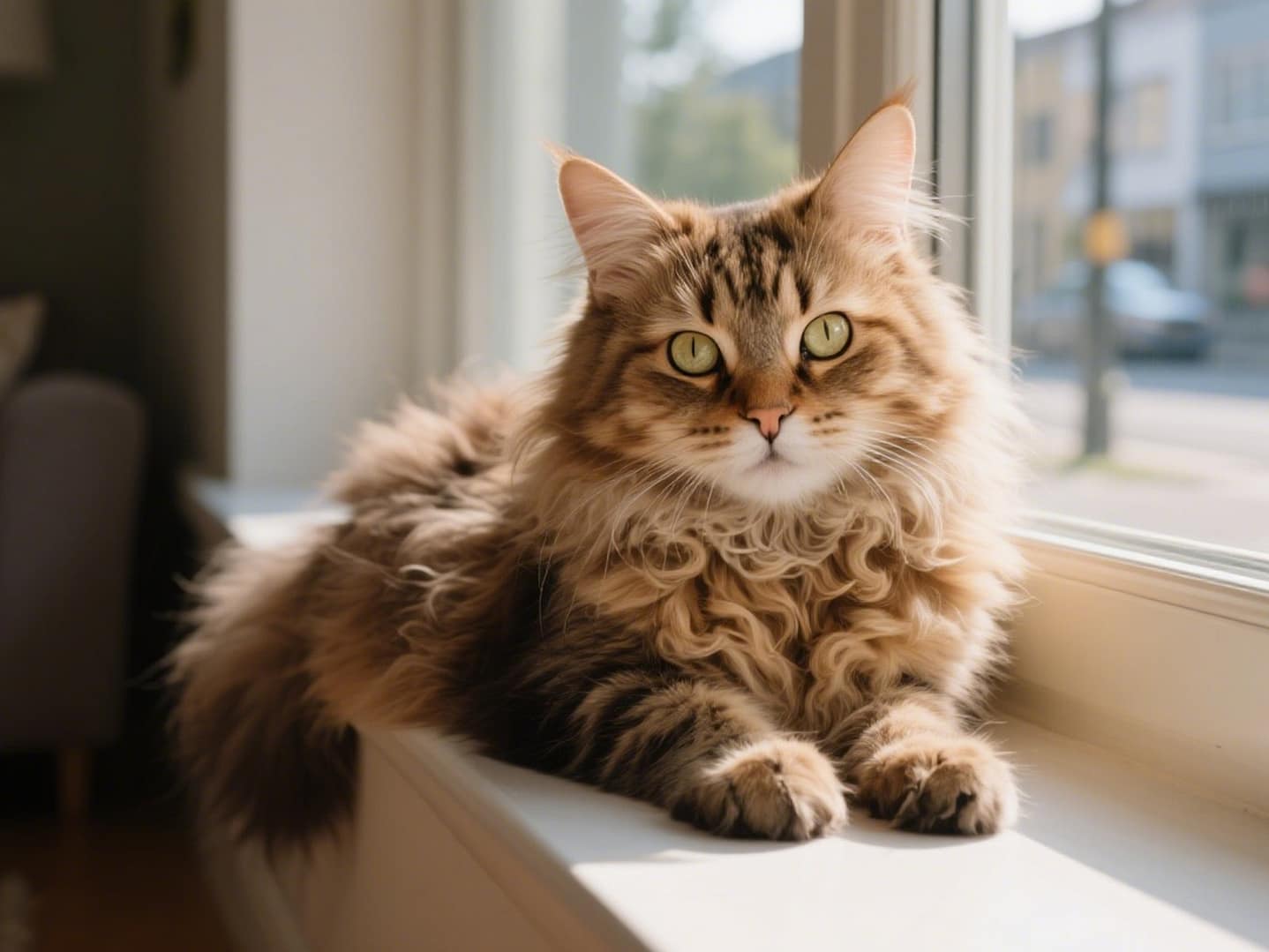 LaPerm tumbado junto a la ventana