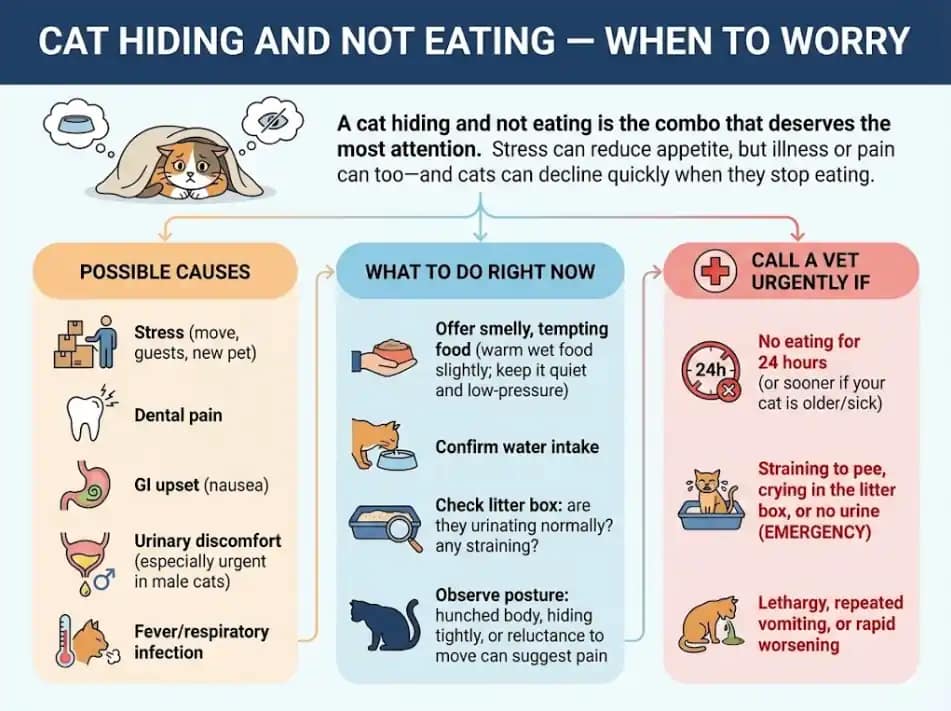 Cat Hiding and Not Eating